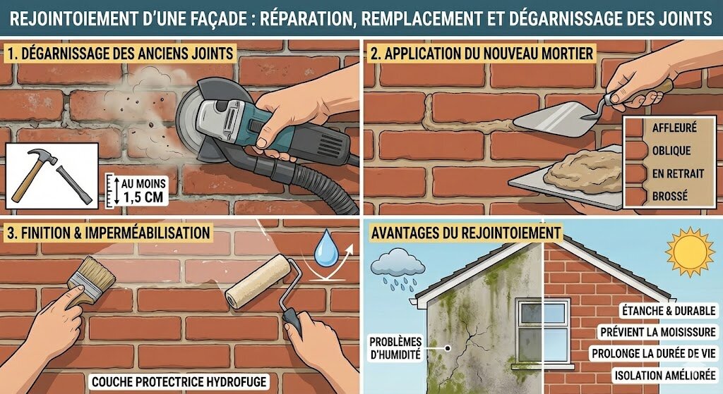 Rejointement de façade : réparation, remplacement & déjointoiement	Rejuntado de fachadas: reparación, sustitución