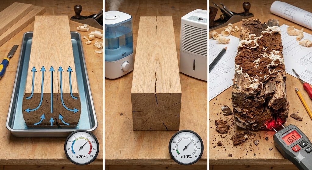 Transport d’humidité dans les structures en bois : hygroscopicité, gonflement/retrait & mécanismes de pourriture